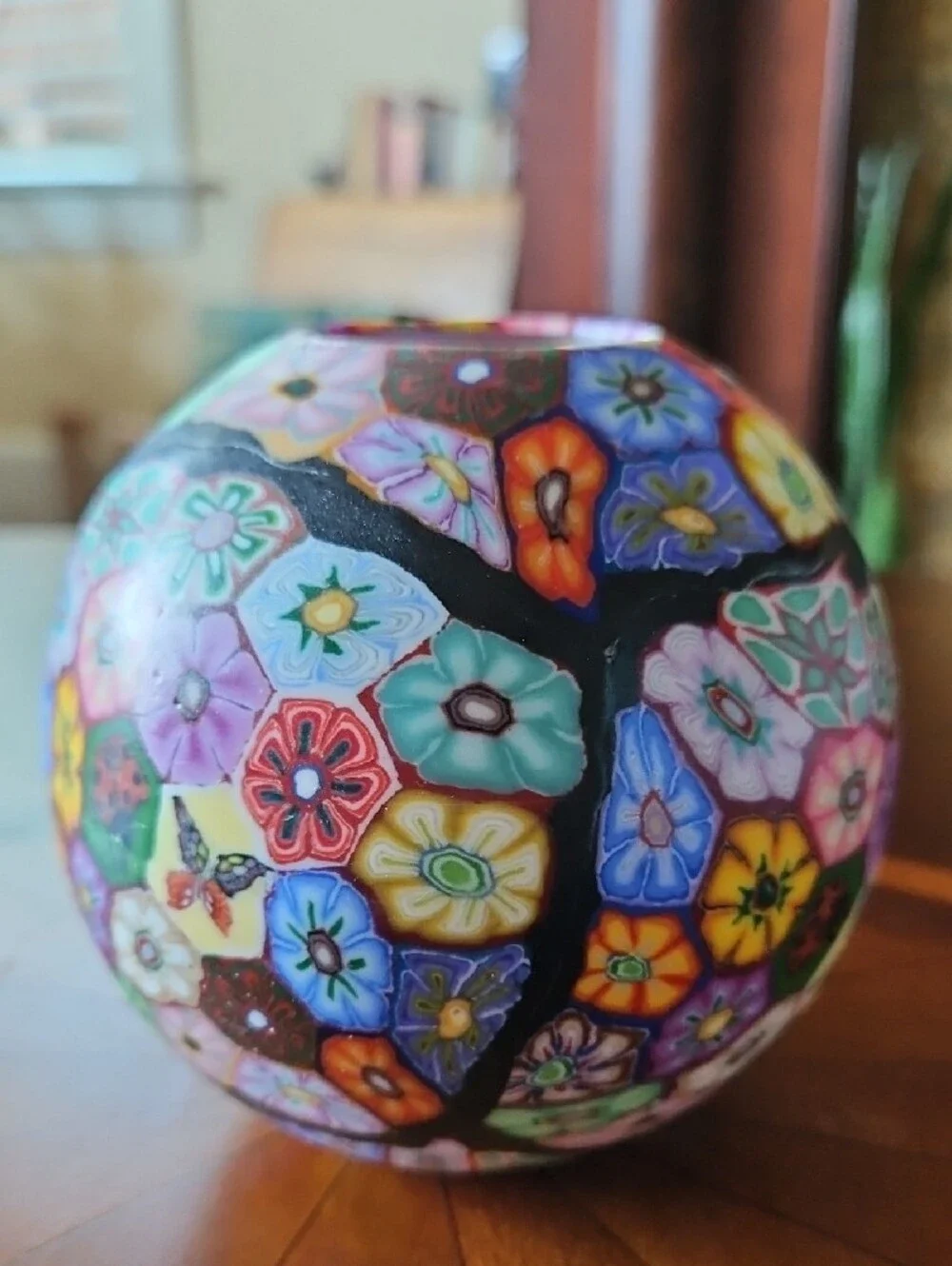 Set of 2 Handcrafted Sphere Art Candles - Butterfly & Floral Millefiori